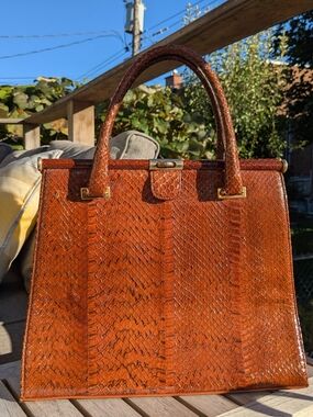 RARE vintage Snake Leather Top-Handle Satchel - Made In Spain